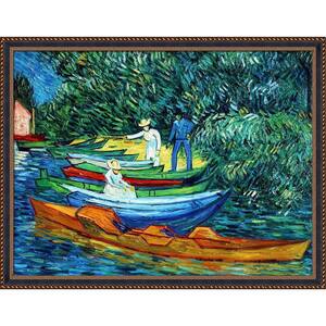 Rowing Boats on Banks of the Oise by Vincent Van Gogh Verona Gold Braid Framed Nature Art Print 40.75 in. x 52.75 in.