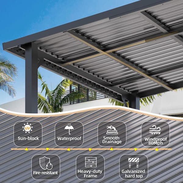 AECOJOY 16 ft. x 10 ft. Outdoor Pergola Hardtop Gazebo, Wall