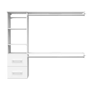 Style+ 46.97 in. W - 112.97 in. W White Hanging Wood Closet System with Top Shelves and Modern Drawers