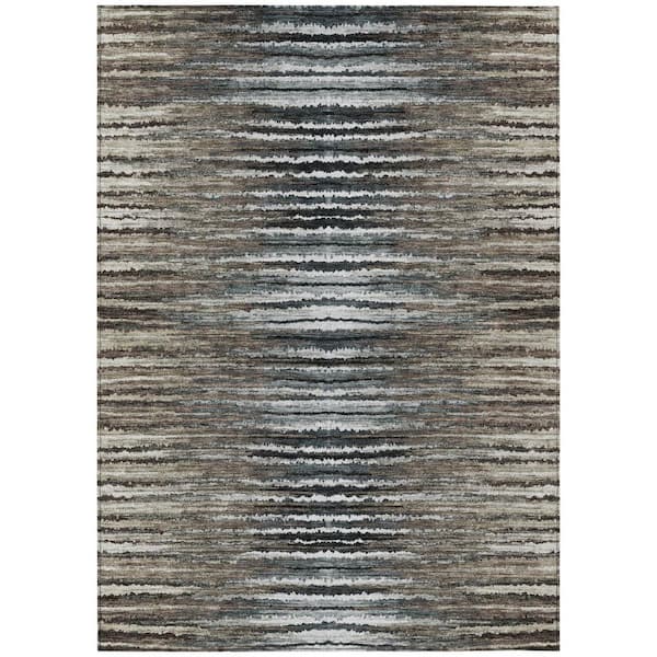 Brown, Taupe, Chocolate 8 ft. x 10 ft. Woven Striped Polyester Rectangle Indoor / Outdoor Area Rug