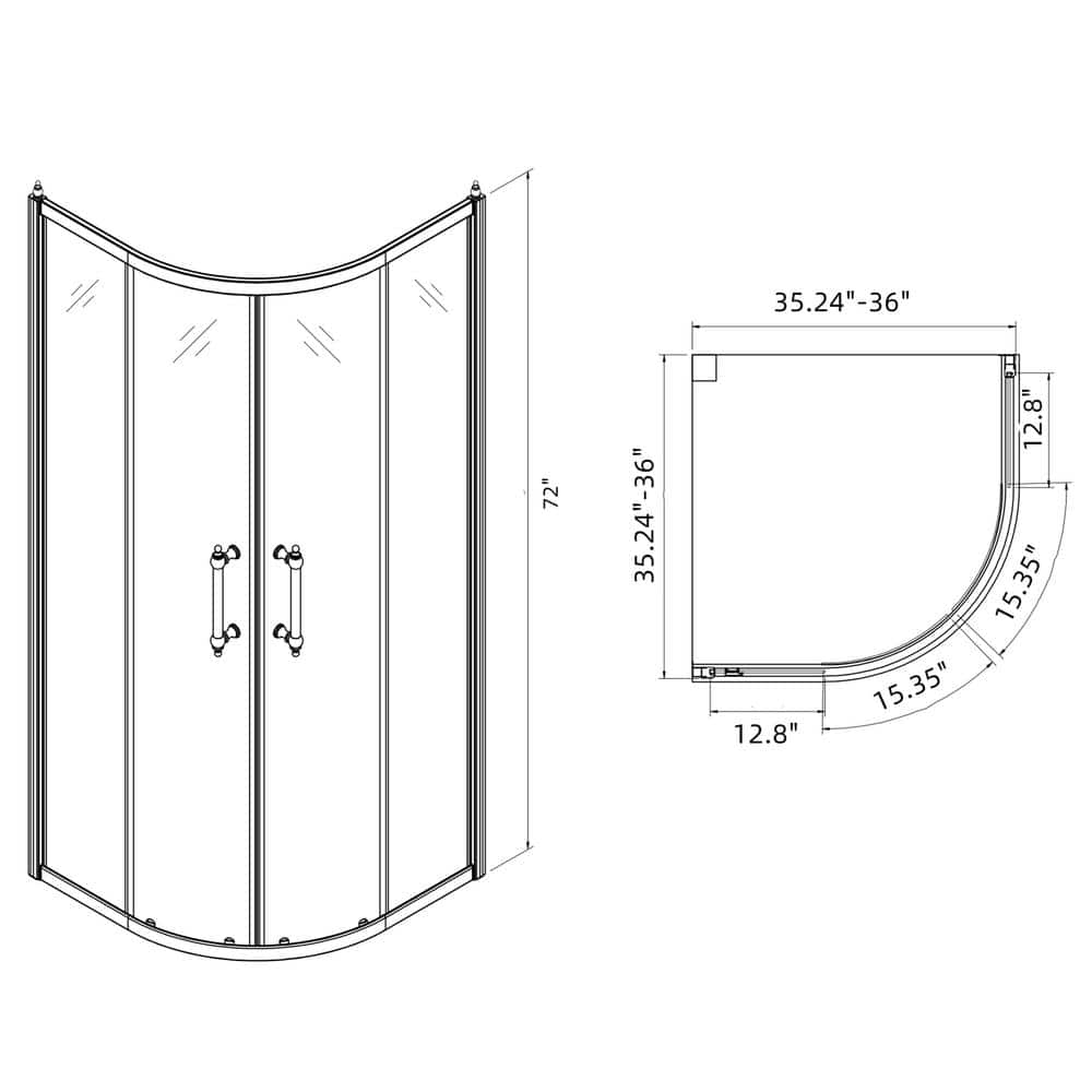 Chrome Frameless Neo-Round Corner Shower Enclosure, 36" x 72"