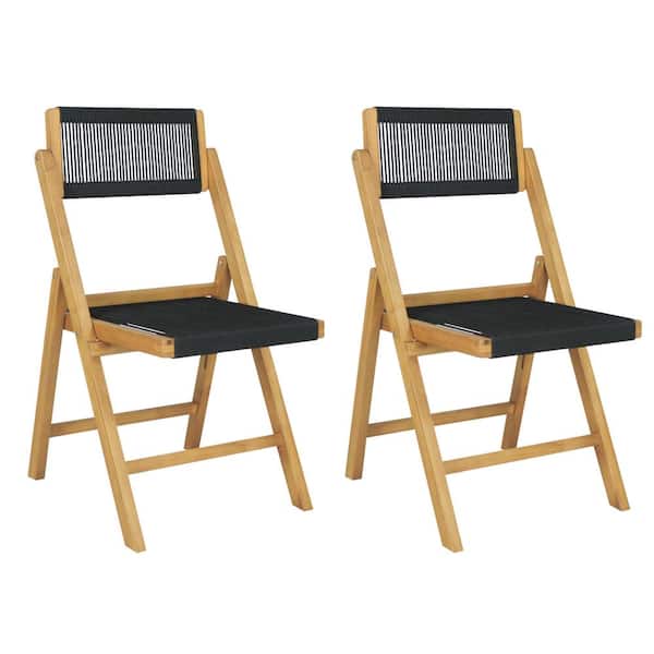 Olivier Coastal Modern Wood Roped Folding Side Chair with Adjustable Back, Black/Natural (Set of 2)