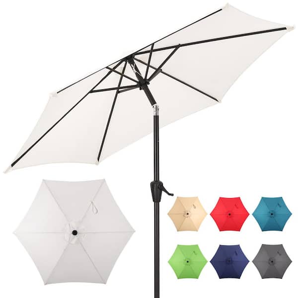 9ft patio umbrella walmart My Texas House 9ft Outdoor Round Market Patio Umbrella with Off-White Canopy and Black Trim