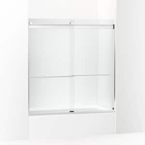 Claro 57 - 60 in. W x 62 in. H Frameless Sliding Bath Door in Polished Silver with 1/4 in. thick Crystal Clear Glass