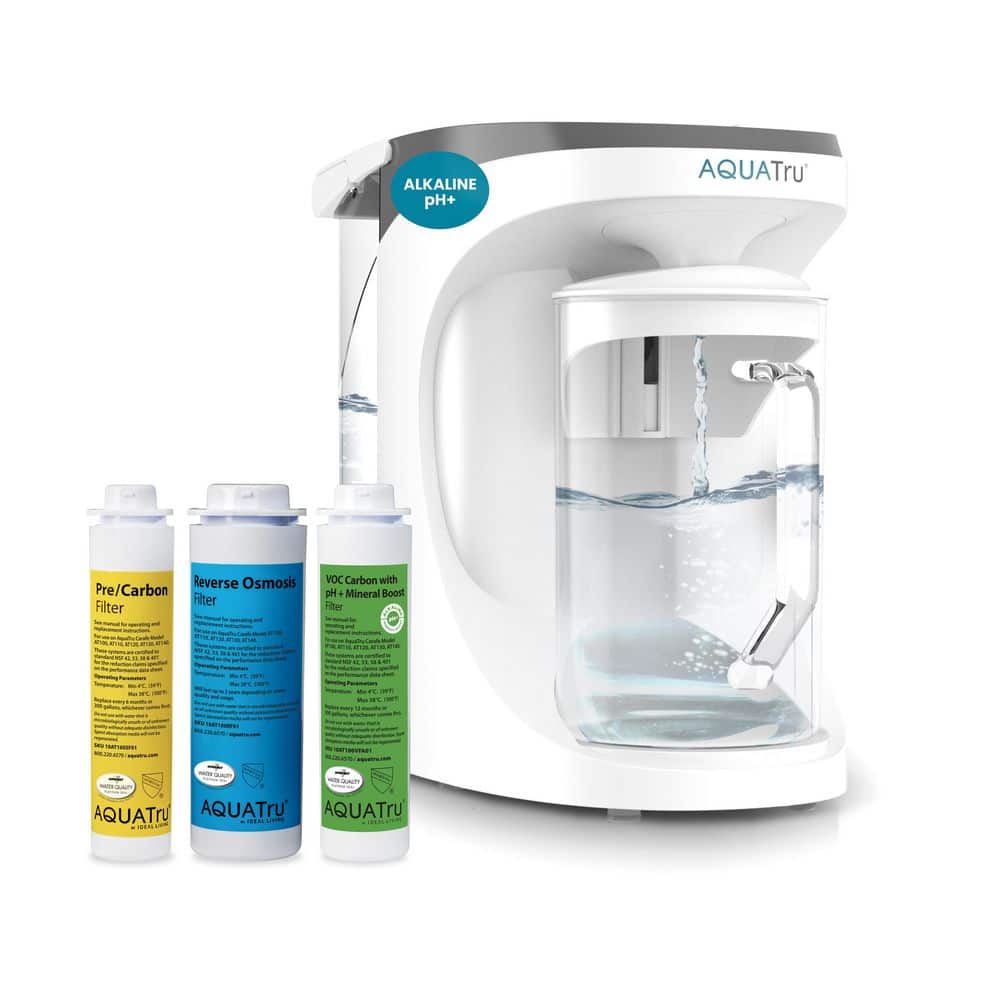 AquaTru Carafe Alkaline Mineral Boost Countertop Water Purifier 4-Stage Ultra Reverse Osmosis Technology BPA Free