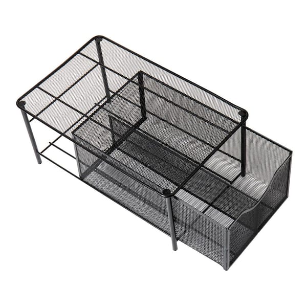 Under the Sink Stackable Organizer Baskets with 2 Sliding Drawer for Pantry Office,Charcoal Grey Desktop Organizer for Bathroom,Kitchen 