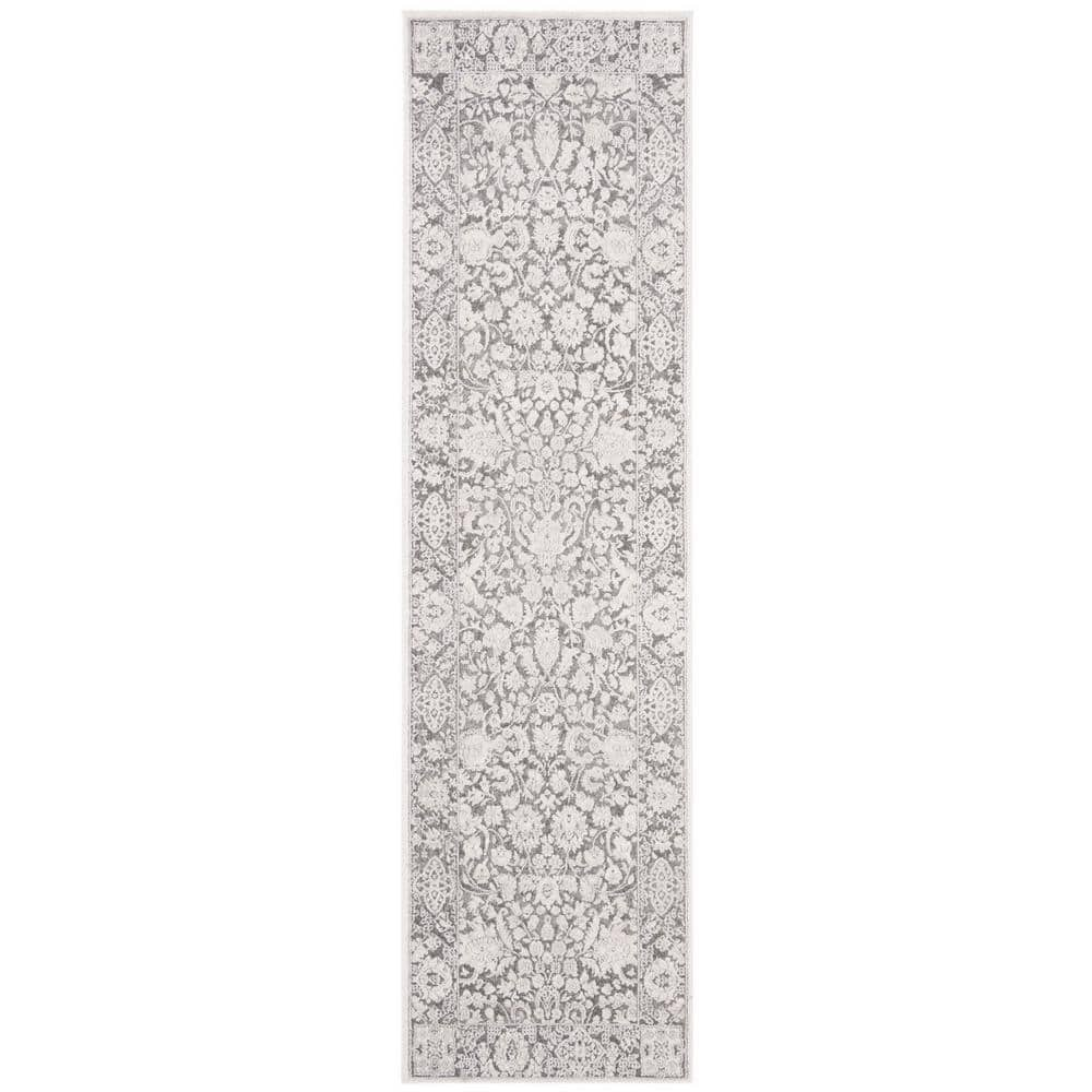 SAFAVIEH Reflection Dark Grey/Cream 2 ft. x 8 ft. Border Runner Rug ...