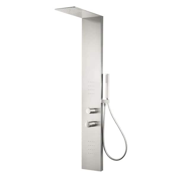 Collines Series 55 in. 2-Jetted Shower Tower with Heavy Rain Shower and Body Jets and Spray Wand in Brushed Nickel