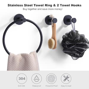 Stainless Steel 3-Piece Bath Hardware Set with Towel Ring, 2 Towel Hooks and Mounting Hardware Included in Black