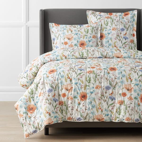 The Company Store Legends Hotel Summer Floral Wrinkle-Free White Multi Full Sateen Comforter