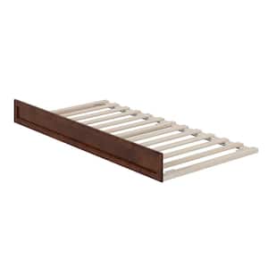 Walnut Brown Mid-Century Modern Solid Wood Frame Twin Trundle Bed