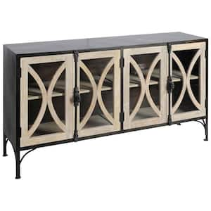 Constance II 62 in. x 17 in. 2-Tone Brown Solid Wood 4-Wood/Glass Cabinet Door Sideboard