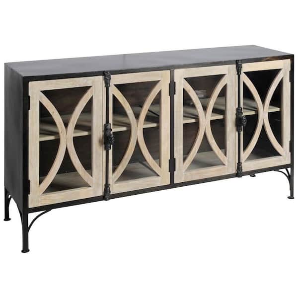 Mercana Constance II 62 in. x 17 in. 2-Tone Brown Solid Wood 4-Wood/Glass Cabinet Door Sideboard