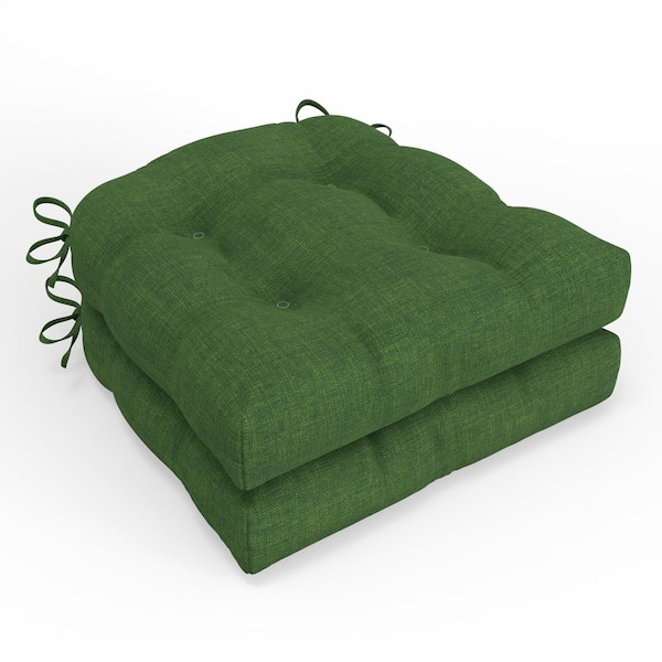 Pillow Perfect Solid Twill 19 in. W x 4 in. D Outdoor Square Tufted Wicker Seat Cushion with Tie, 2-Count, 19x19 Green Splash Evergreen