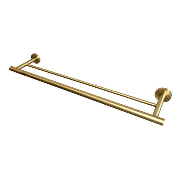 Interbath Bathroom 23.6 in. Wall Mounted Double Towel Bar Towel Holder in Brushed Gold