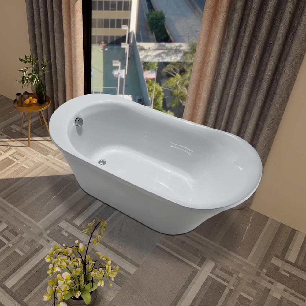 Vanity Art 70" White Acrylic Freestanding Soaking Bathtub