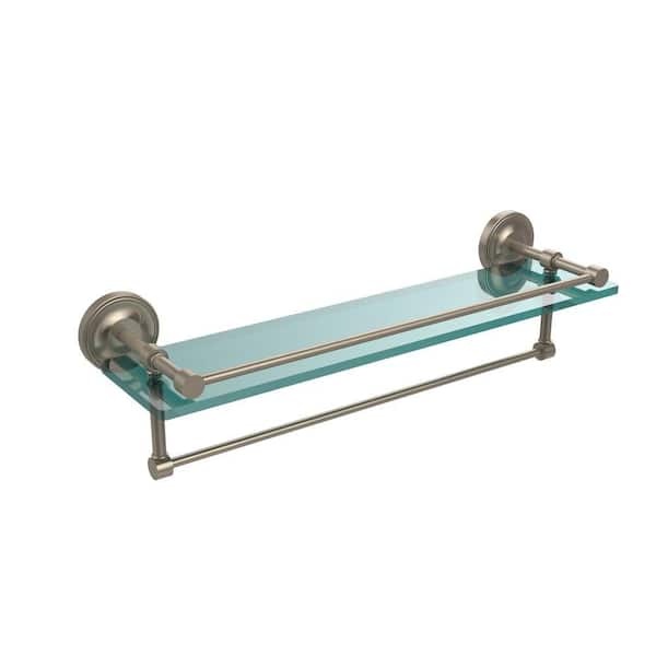 Allied Brass 22 in. L x 5 in. H x 5 in. W Clear Glass Bathroom Shelf with Towel Bar in Antique Pewter