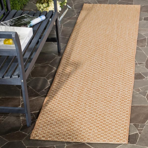 Courtyard Natural/Cream 2 ft. x 20 ft. Distressed Solid Indoor/Outdoor Patio  Runner Rug