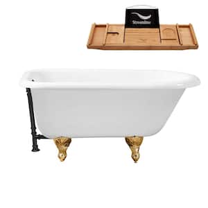 48 in. Cast Iron Clawfoot Non-Whirlpool Bathtub in Glossy White with Matte Black Drain and Polished Gold Clawfeet