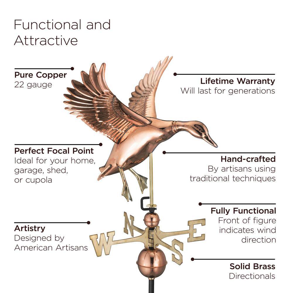 Polished Copper Landing Duck Weathervane with Brass Directionals