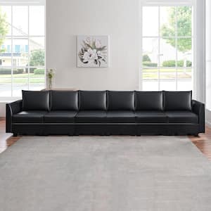 Contemporary Air Leather 6-Piece Upholstered Sectional Sofa Bed in Black