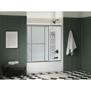 Deluxe 55-60 in W x 56 in. H Sliding Framed Bath Door with 1/8 in. Clear Glass in Silver