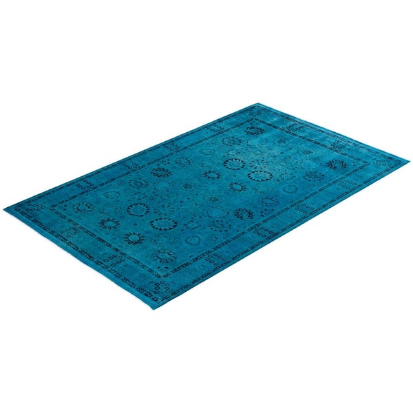 Fine Vibrance Blue 5 ft. x 8 ft. Solid Wool Indoor Area Rug