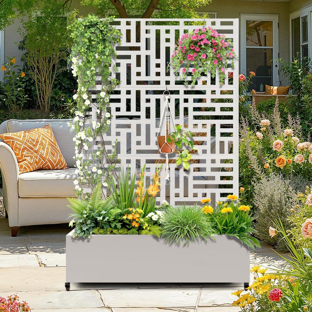 TUYOHW 47 in. x 16 in. x 71 in. White Metal Raised Garden Planter