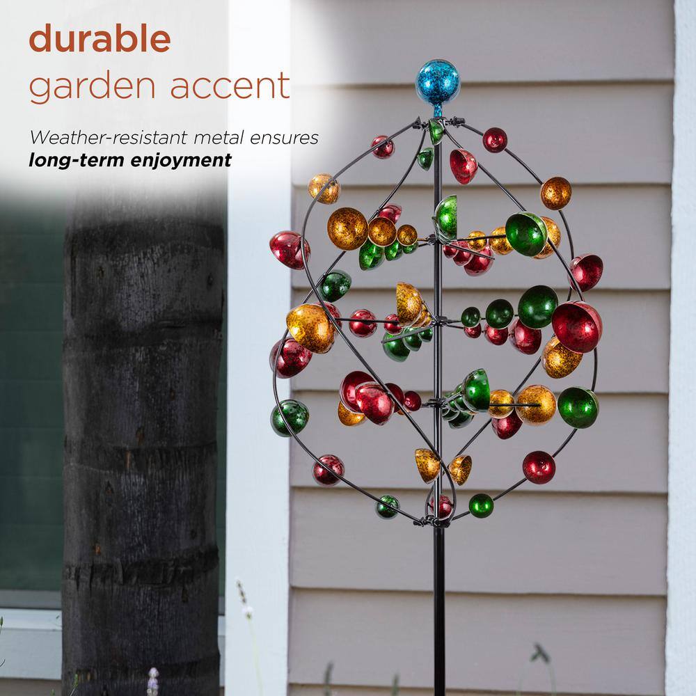 71" Multicolor Iron Orbital Wind Spinner Garden Stake