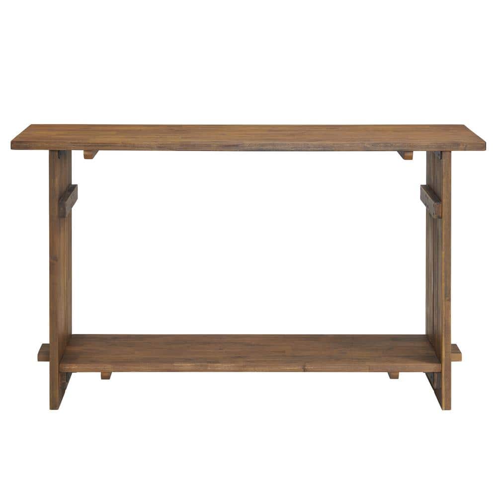 Bethel 52" Natural Acacia Wood Console Table with Storage Shelf