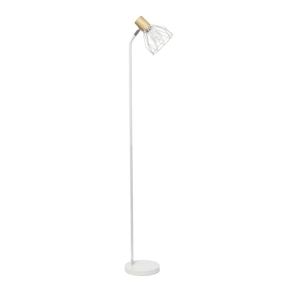 Simple Designs 55.91 in. Farmhouse Fusion White Industrial Arc Adjustable Cage Wire Accent Floor Lamp for Living Room, Bedroom, Office