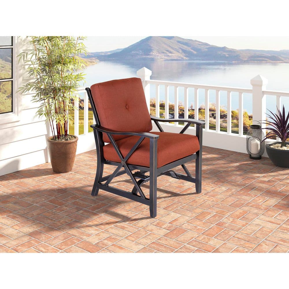 Aluminum Outdoor Rocking Chairs with Thick Red Cushions, All-Weather Patio 