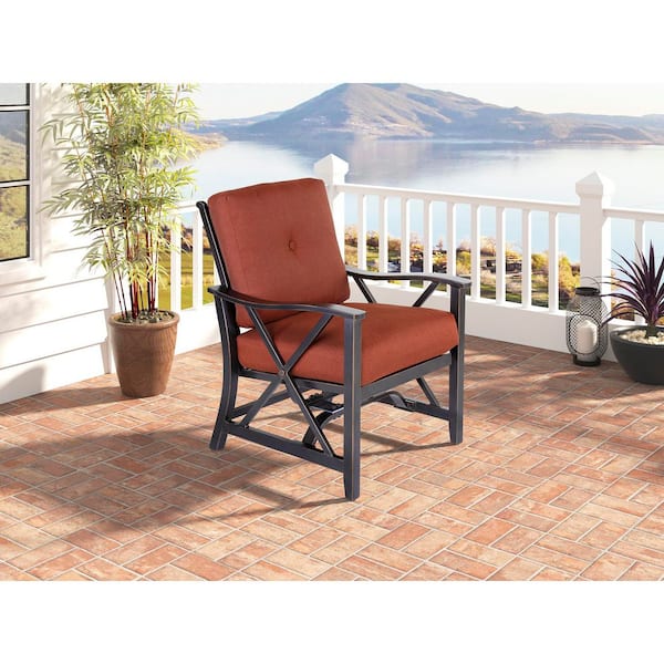 Unbranded Aluminum Outdoor Rocking Chairs with Thick Red Cushions, All-Weather Patio Chat Set X Back Spring Chair (2-Pack)