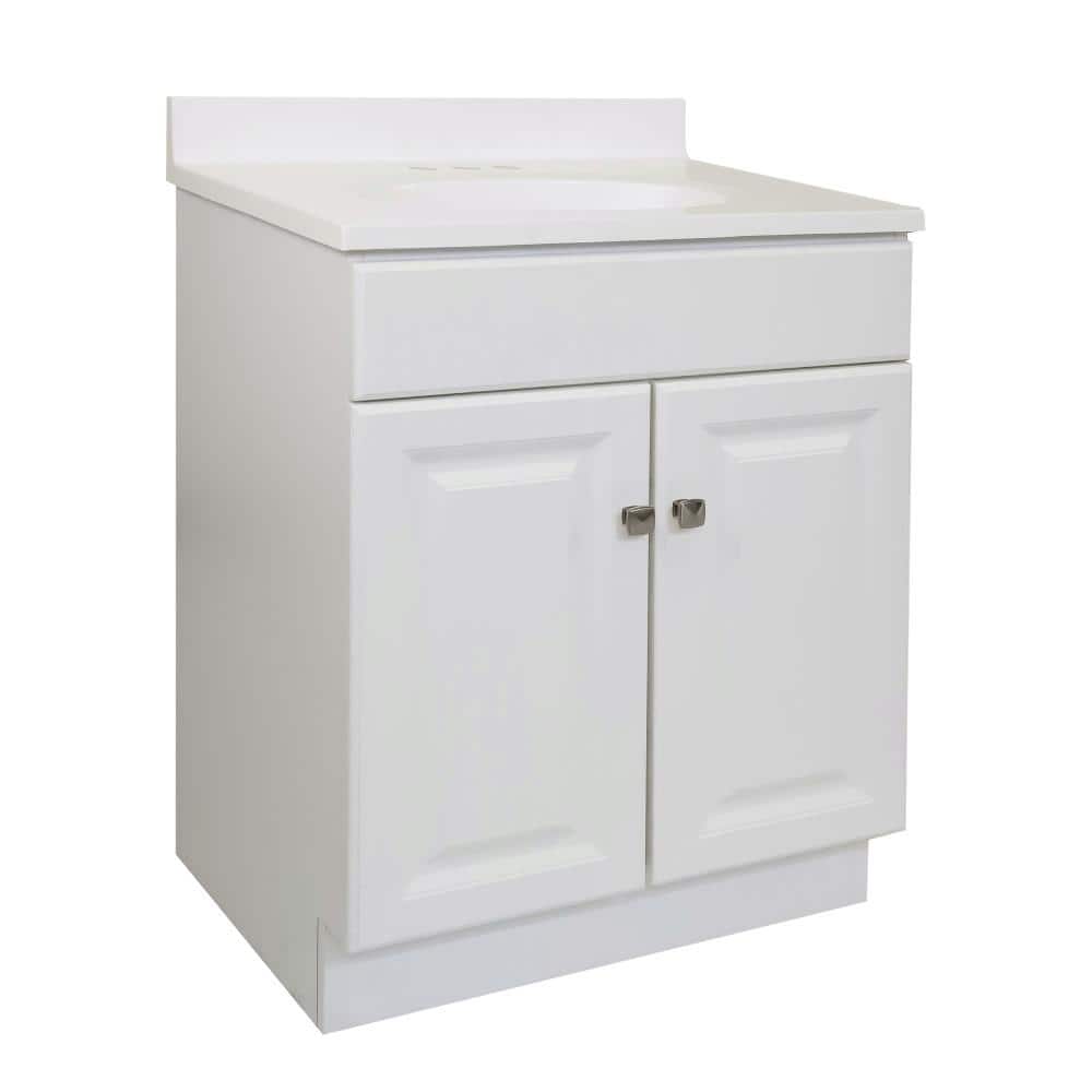 White Semi-Gloss 25" Freestanding Bathroom Vanity with Cultured Marble Top