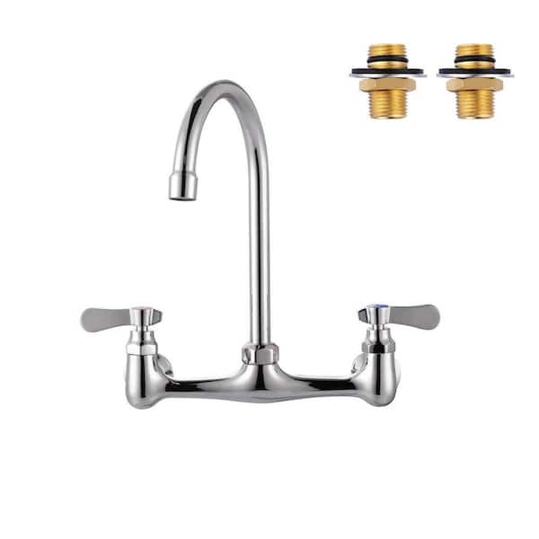 Commercial Double Handle Wall Mounted Standard Kitchen Faucet in Pollished Chrome