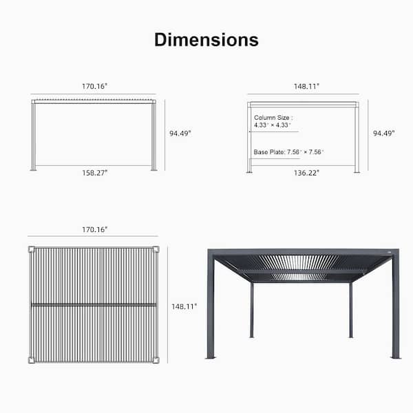 PURPLE LEAF 12 ft. x 14 ft. Gray Aluminum Frame Outdoor Hardtop