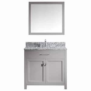 Caroline Madison 36 in. W x 22 in. D Bath Vanity in Cashmere Grey with Granite White Vanity Top and Square Sink