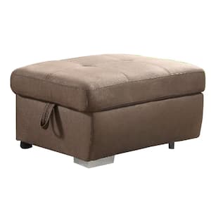 Taupe Brown Fabric Rectangle Storage Ottoman