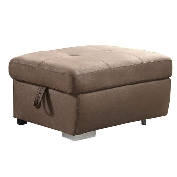 Benjara Taupe Brown Fabric Rectangle Storage Ottoman