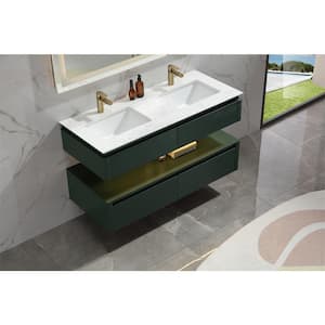 48.01 in. W x 29.60 in. H x 20.80 in. D Floating Bath Vanity in Green with Light, Double Sinks White Cultured Marble Top