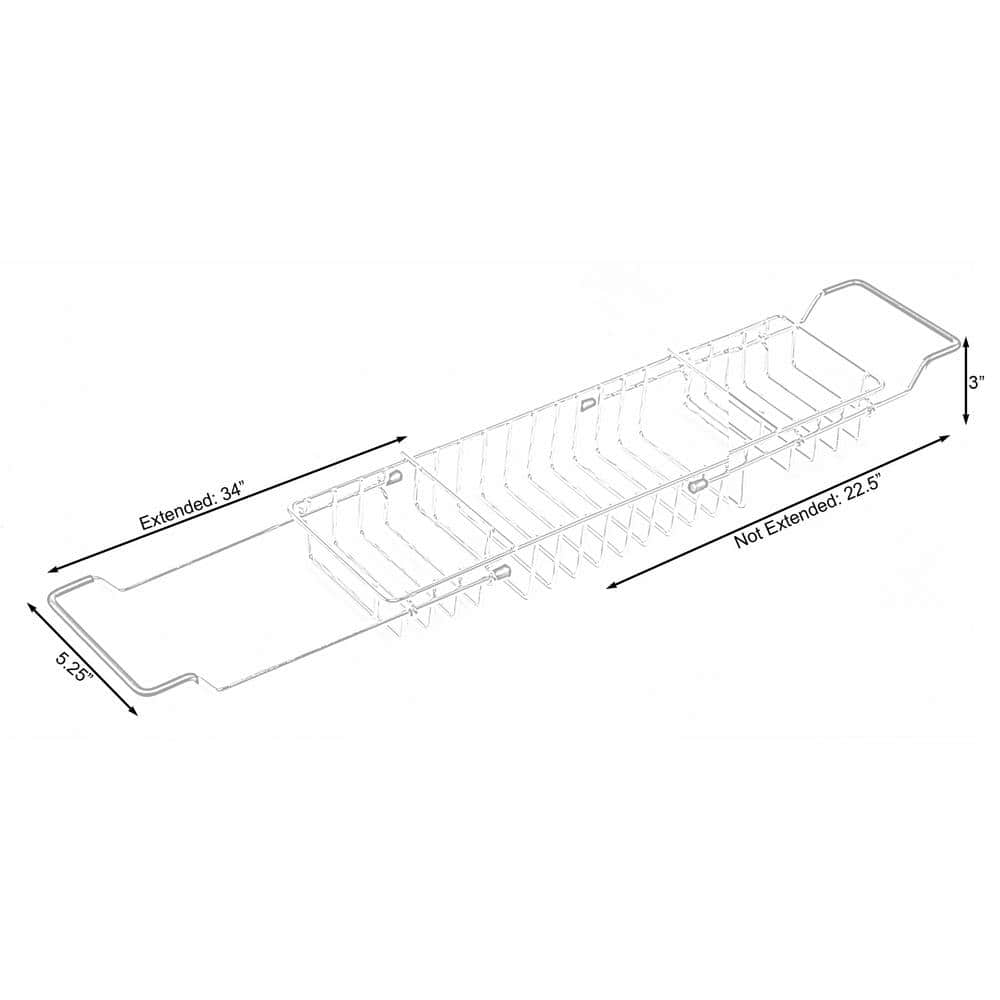 Expandable Chrome Metal Bathtub Caddy with Rubber Handles
