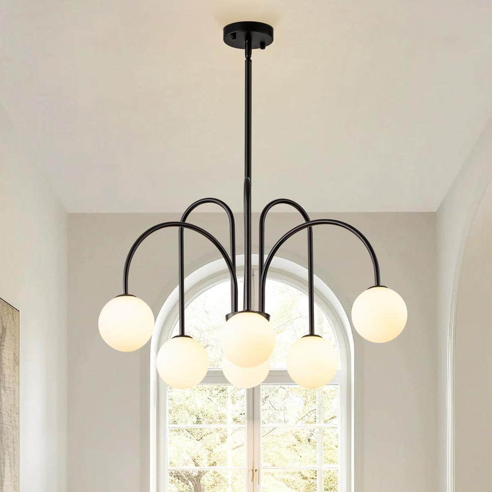 RRTYO Finchley 6-Light Black Modern Linear Sputnik Chandelier with