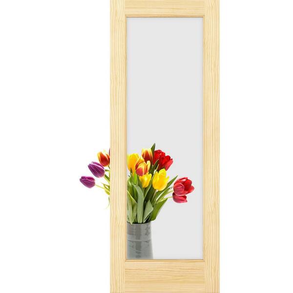 28 in x 96 in French Solid Core 1-Lite Clear Glass Primed Pine Wood Interior Door Slab