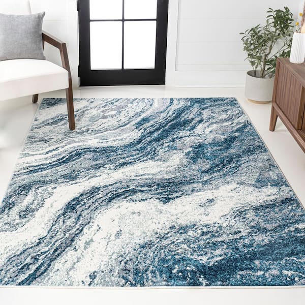 JONATHAN Y Kassia Navy/Cream 3 ft. x 5 ft. Contemporary Glam Abstract Marble Area Rug