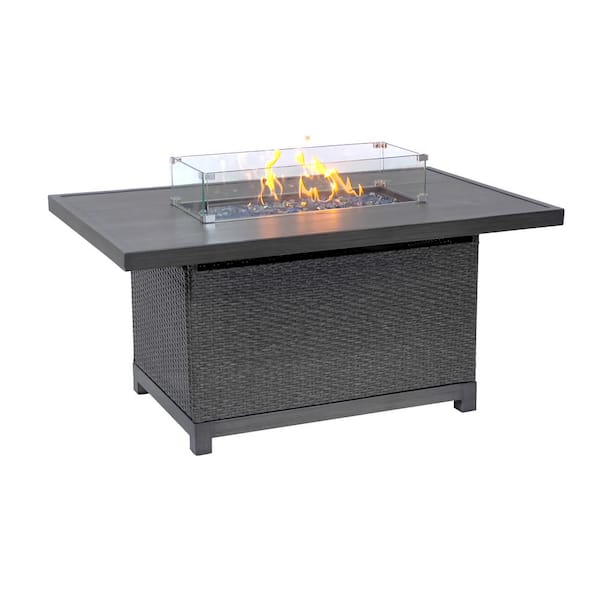 Kinger Home Novi 52 in. Rattan Wicker Propane Gas Outdoor Fire Pit Table in Gray with Aluminum Frame