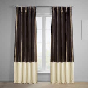 Banded Mushroom Faux Silk & Macchiato Beige Velvet Rod Pocket Room Darkening Curtain - 50 in. W x 108 in. L (1 Panel)