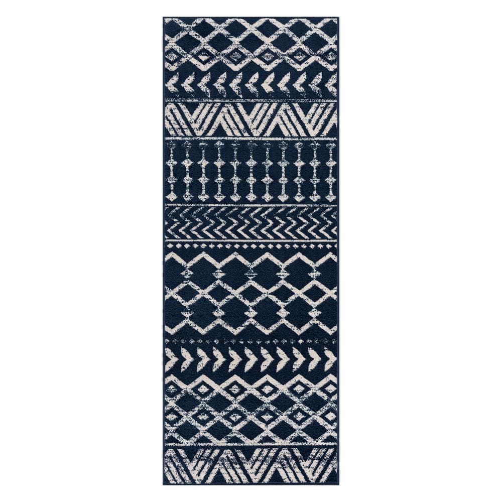 CAMILSON Salina Vintage Machine Washable Rug Navy Blue 2'2'' x 10