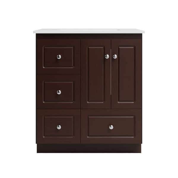 Ultraline 31 in. W x 22 in. D x 35 in. H Vanity with Left Drawers in Dark Alder with Vanity Top in White