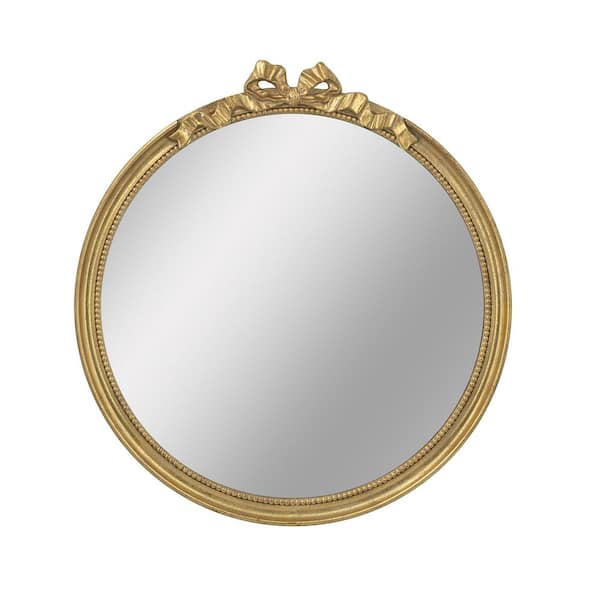 Avex Gold 30 in. W x 32.1 in. H Art Deco Round Wooden Framed Mirror