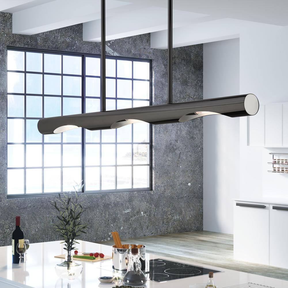 Acra Minimalist Black Chrome 3-Light Linear Chandelier